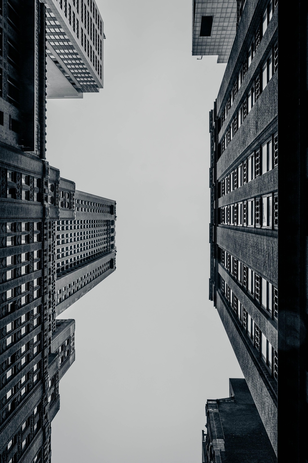 Looking up at downtown skyscrapers
