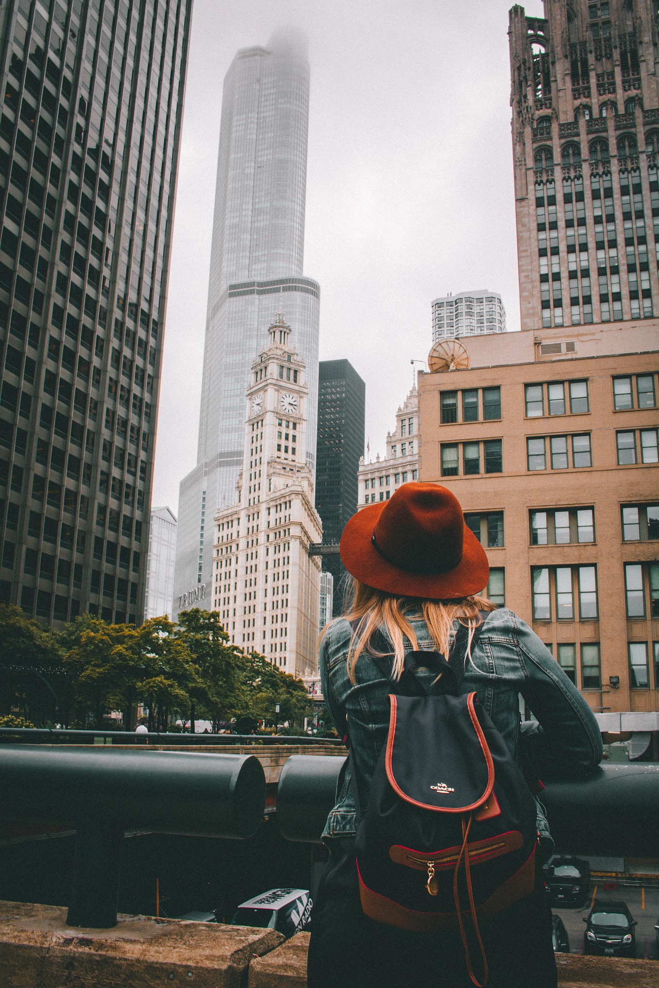 Looking up at a city skyline, evoking scale and perspective